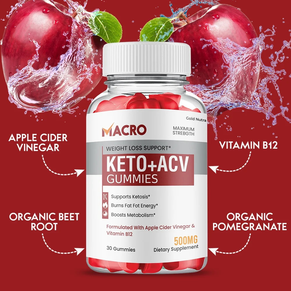 Macro Keto ACV Gummies, Apple Cider Vinegar, 5 Pack Dietary Supplement X329