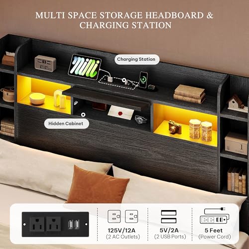 YITAHOME Queen Bed Frame with Bookcase Headboard and 4 Storage Drawers, Black L762695