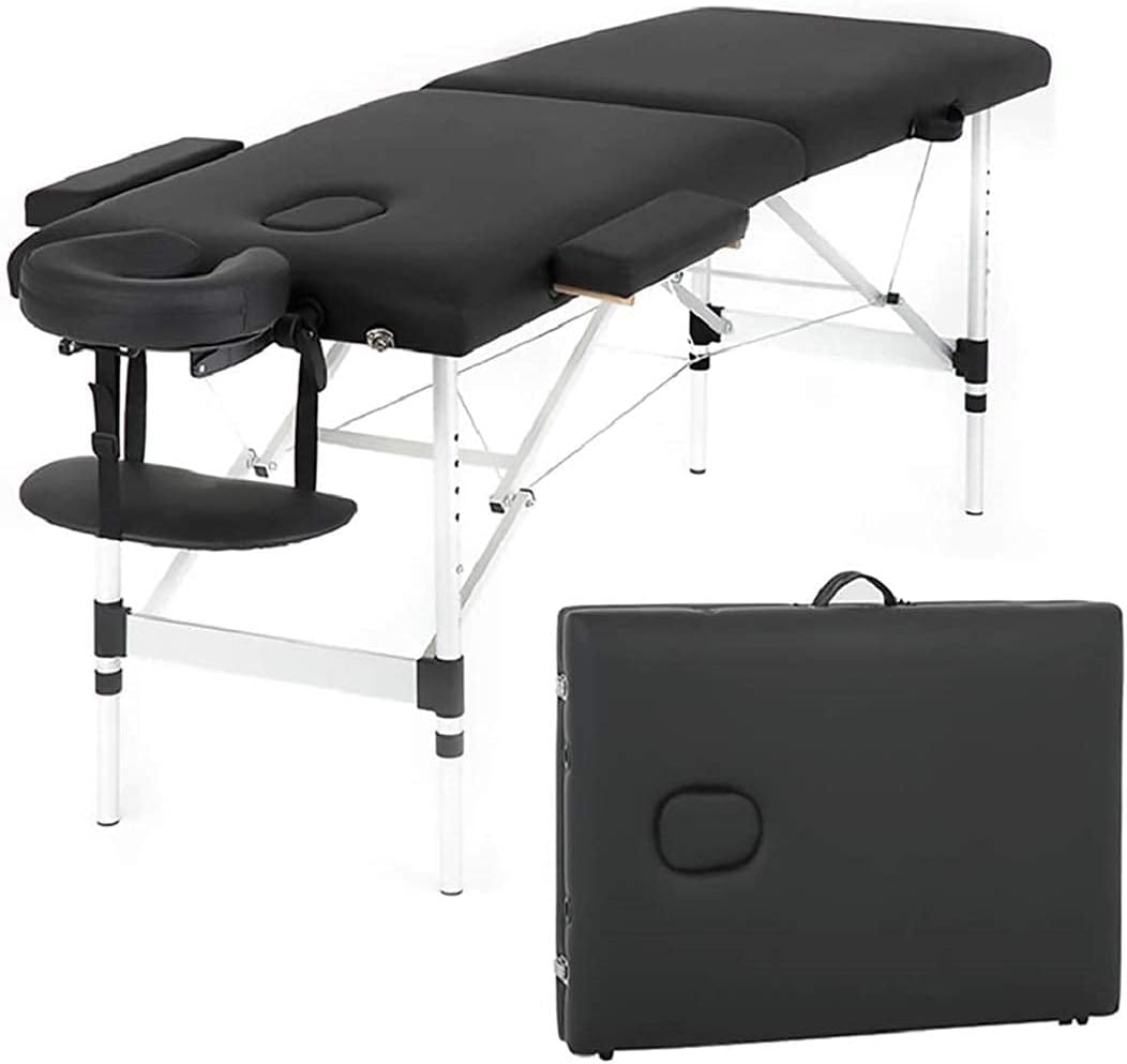 Aluminium Massage Table 2 Fold 73 Inch Portable with Armrest, Black S357178