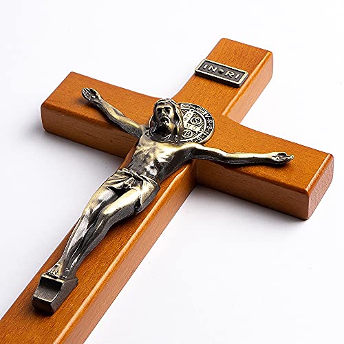 KUXBET Crucifix Cross Catholic 10.7 Inch Wooden Jesus Christ Wall Hanging or Tabletop G934