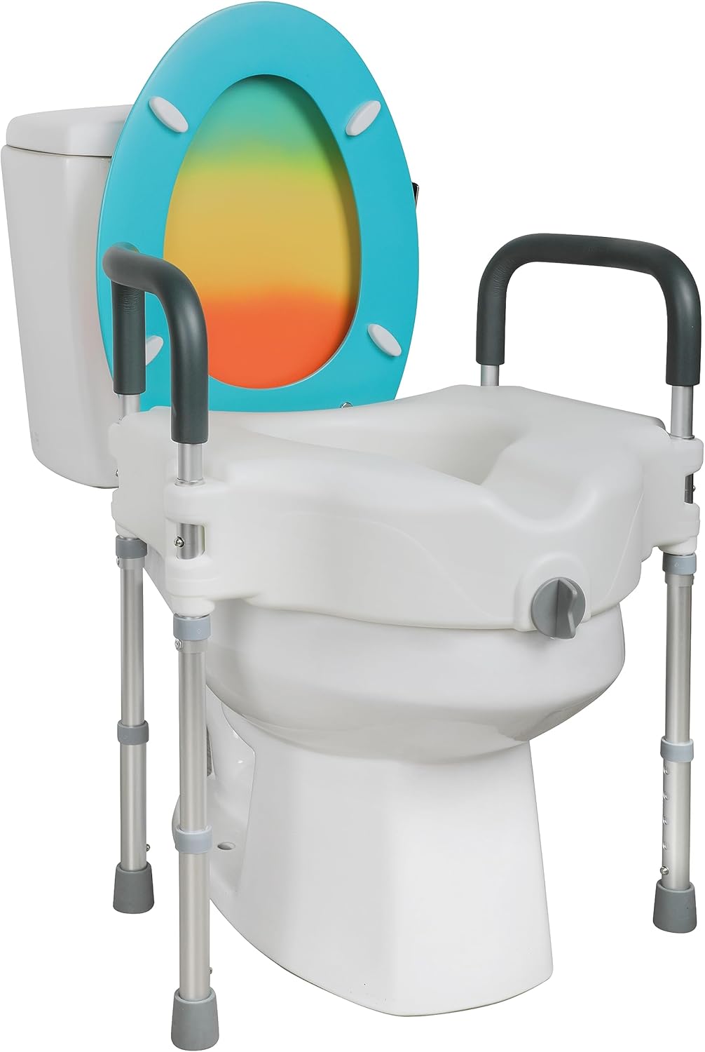 Raised Toilet Seat, Elevated Toilet Seat Riser with Handle, Height Adjustable Legs, Support 300 lbs, Bathroom Assist Toilet Safety Frames for Seniors, Handicap, Fit Any Toilet