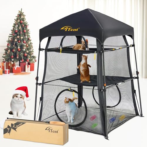 X-Large Catio Outdoor Cat Enclosure and Cat Tower Tent, 3-Tier Portable Foldable, Two Doors Z502328