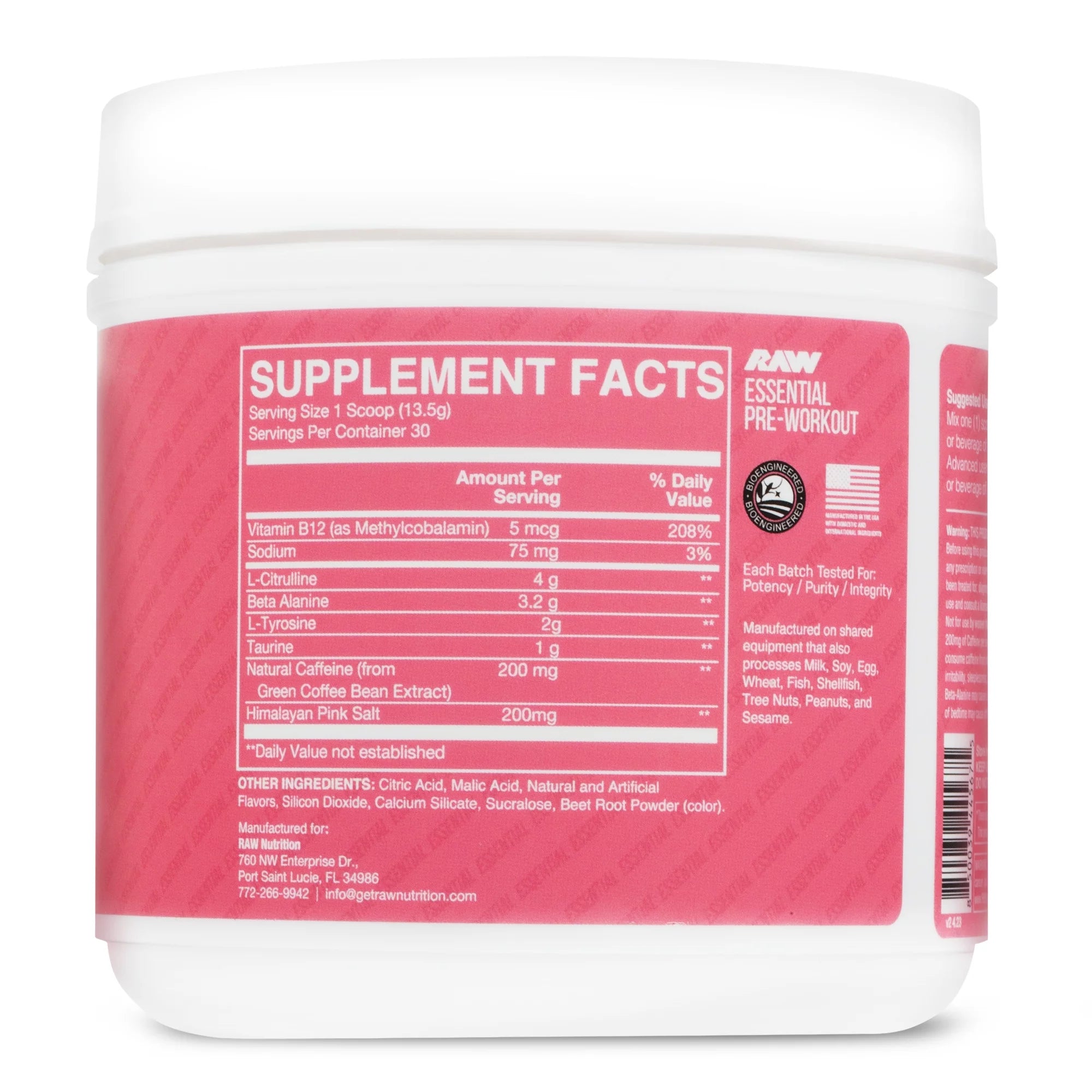 RAW Nutrition Essential Pre Workout Powder, Sour Watermelon, 30 Servings V6904