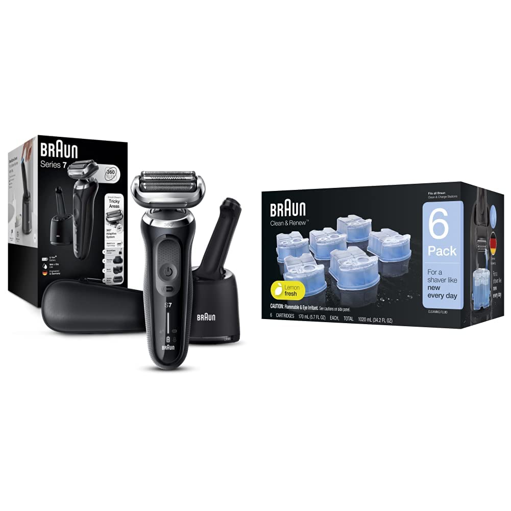 Braun Electric Razor for Men, Series 7 7085cc 360 Flex Head Electric Shaver with Beard Trimmer, Rechargeable, Wet & Dry, 4in1 SmartCare Center with Clean & Renew Refill Cartridges, 6 Count, Pack of 1