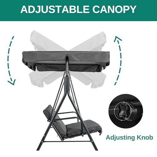 YITAHOME Outdoor Patio Swing Chair 3 Person with Adjustable Canopy, Black P266