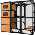 Aivituvin Large Cat Catio 4 Tiers Cat Enclosures House for Outdoor Indoor Cats with Weatherproof Roof, 3 Resting Rooms, 3 Platforms, 5 Windows 70" H 77" L