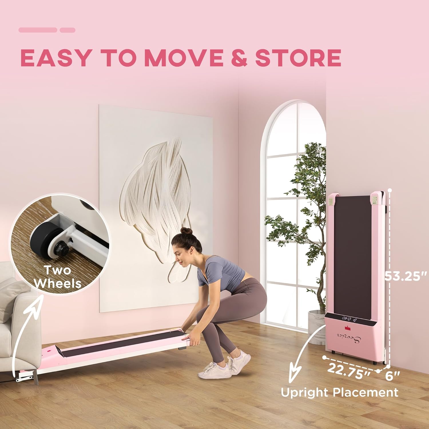 Soozier Under Desk Treadmill Portable Walking Pad with Foldable Wheels O7673