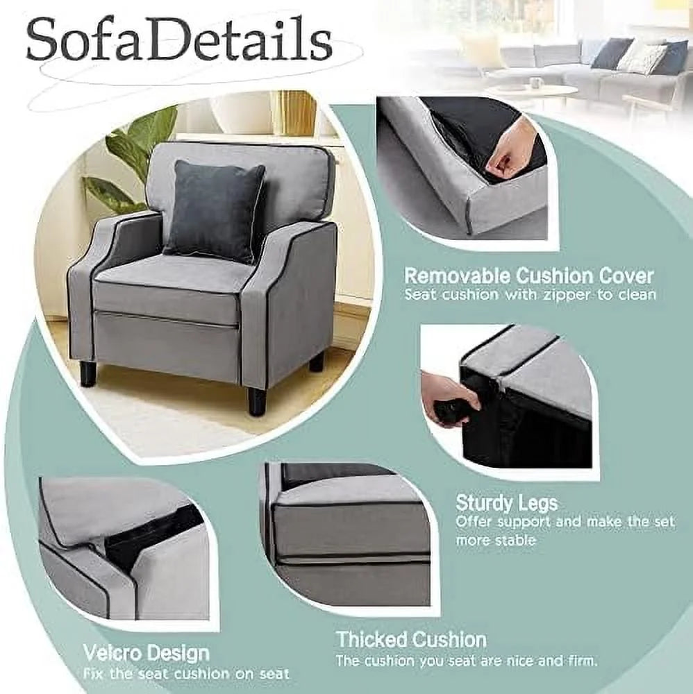 TJUNBOLIFE Accent Chair Modern Upholstered Fabric Armchair Light Gray F618