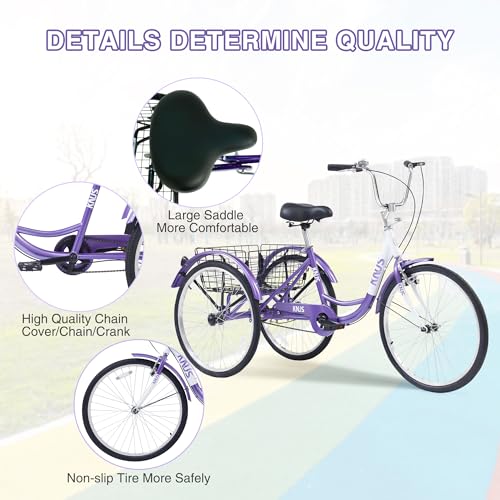 Outroad Adult Tricycle 26 Inch 3 Wheel Cruiser Bike with Large Basket P100