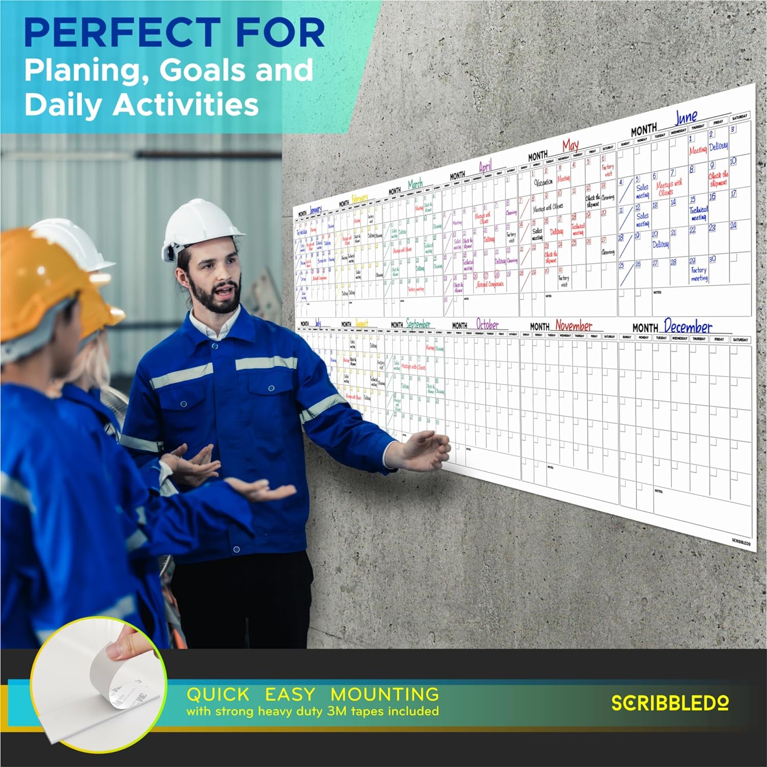 Extra Large 100"x36" White Board Calendar Dry Erase for Wall 12 Month Planner G55197