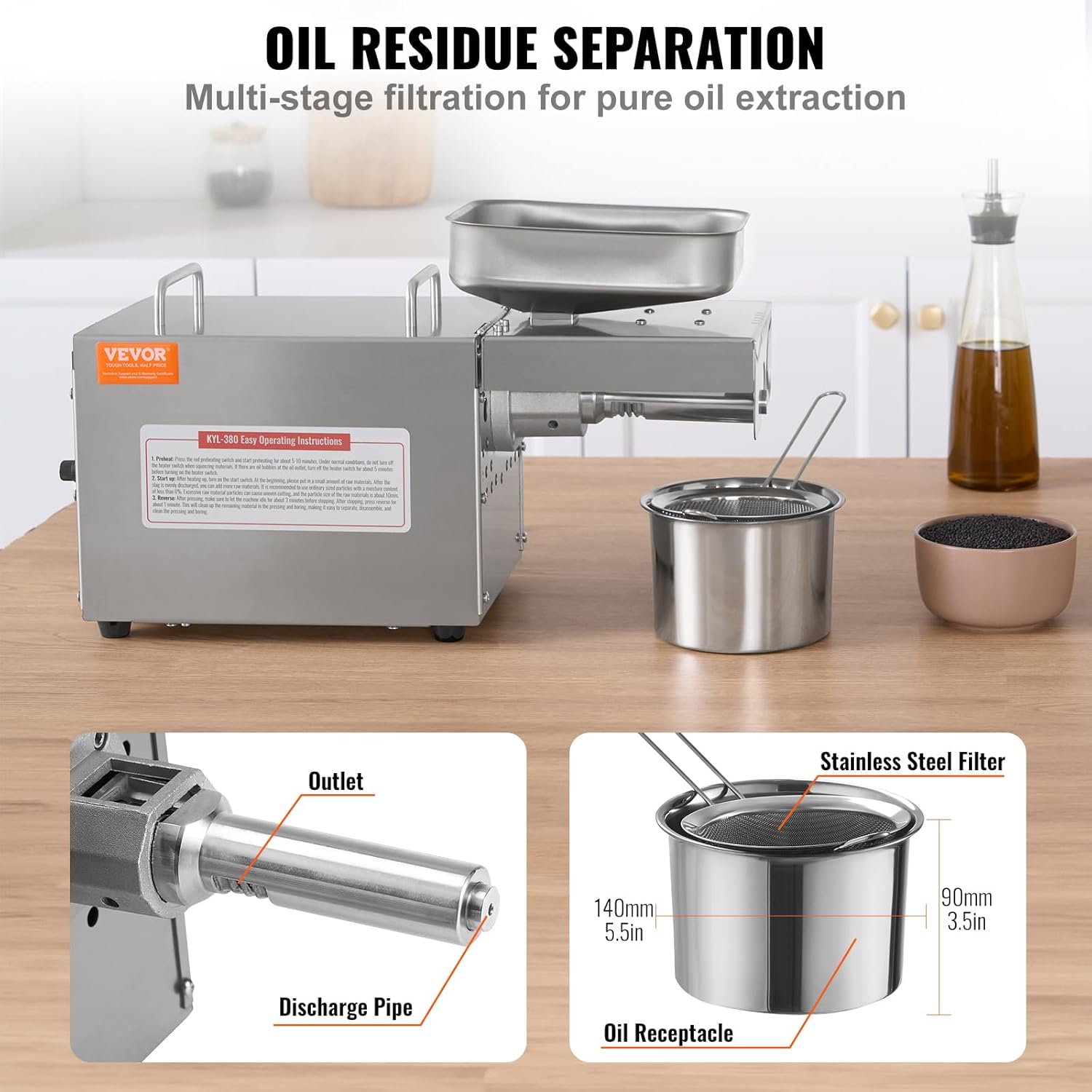 VEVOR Electric Oil Press Machine 700W Stainless Steel Oil Extractor D1175