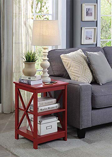 Convenience Concepts Oxford End Table with Storage Shelves, White Faux Marble/Black N969