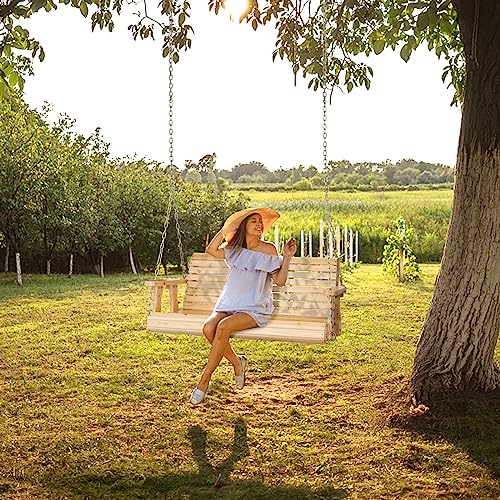VINGLI Patio Wooden Porch Swing Chair with Hanging Chains, 5 FT, White W381253