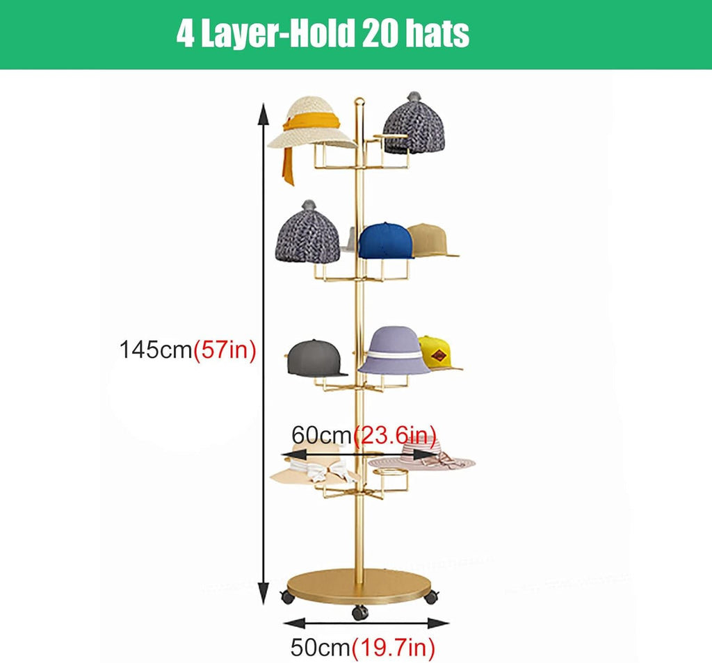 Modern Rotating Hat Display Rack with Wheels, 4 Tier, White N3380