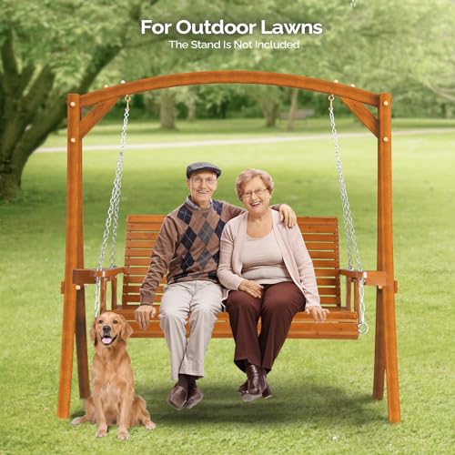 VINGLI Patio Wooden Porch Swing Chair with Hanging Chains, 5 FT, White W381253
