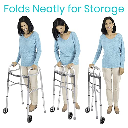 Vive Mobility Folding Walker for Seniors with Wheels and Bag R4434