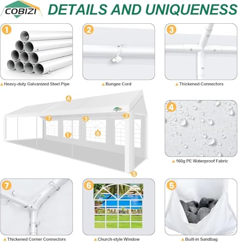 COBIZI 20x40 Party Tent Heavy Duty with Removable Sidewall, White S4012