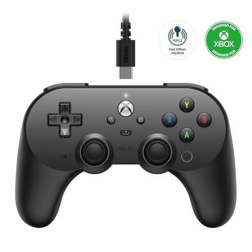 8bitdo Pro 2 Wired Controller for Xbox Series X|S, Xbox One, Windows 10/11, Gamepad with Hall Effect Joysticks, 3.5mm Audio Jack- Officially Licensed - Black