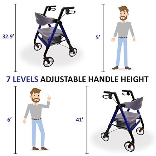 HEALTHLINE Heavy Duty Rollator Walker with Seat, Extra Wide, 450LB Capacity, Black A87388