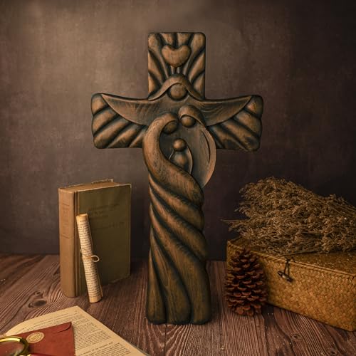 BGCOPPER Crucifix Wall Cross Handmade Wooden with Hook, Christian Wall Art, 14 Inch L40287