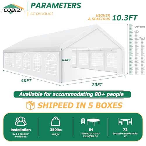 COBIZI 20x40 Party Tent Heavy Duty with Removable Sidewall, White S4012