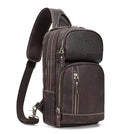LANNSYNE Full Grain Leather Sling Bag For Men Crossbody Chest Daypack fits 10.5" iPad