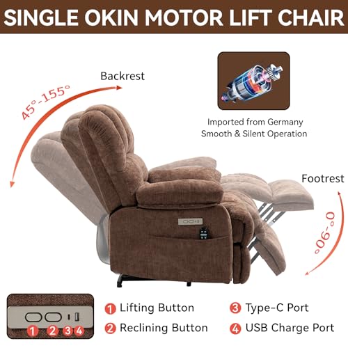 Large Power Lift Recliner Chair with Massage and Heat for Elderly, Chenille Beige K18363