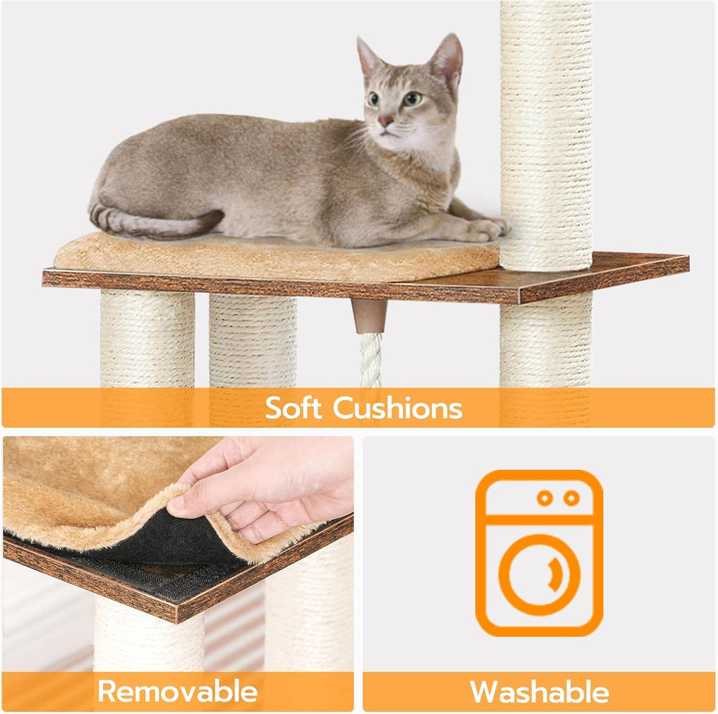 HOOBRO Cat Tree for Indoor Cats, Wooden Cat House with Scratching Posts, Rustic Brown V4423