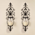 Iron and Glass Candle Wall Sconces, 24" H Wall Candle Holders Decorative Set of 2, Antique Dark Brown