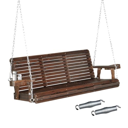 VINGLI Patio Wooden Porch Swing Chair with Hanging Chains, 5 FT, White W381253