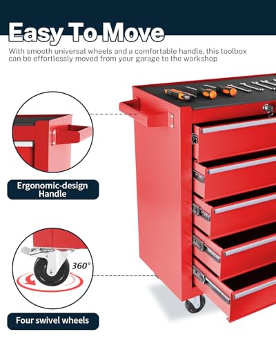 5-Drawer Rolling Tool Chest with Brake Casters, Black E95317