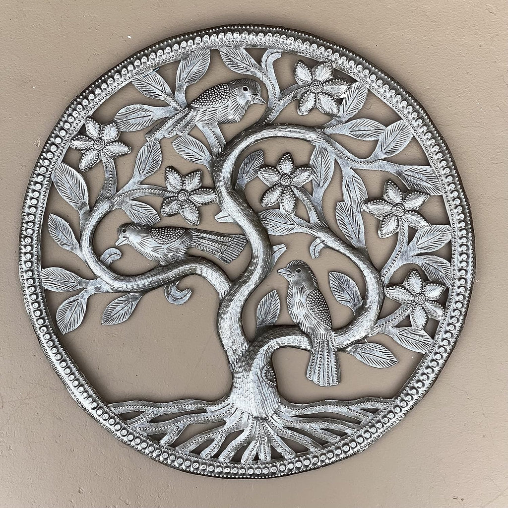 Cactus Small Metal Tree of Life Wall Art, 13 Inches, Handmade Haitian Sculpture M988