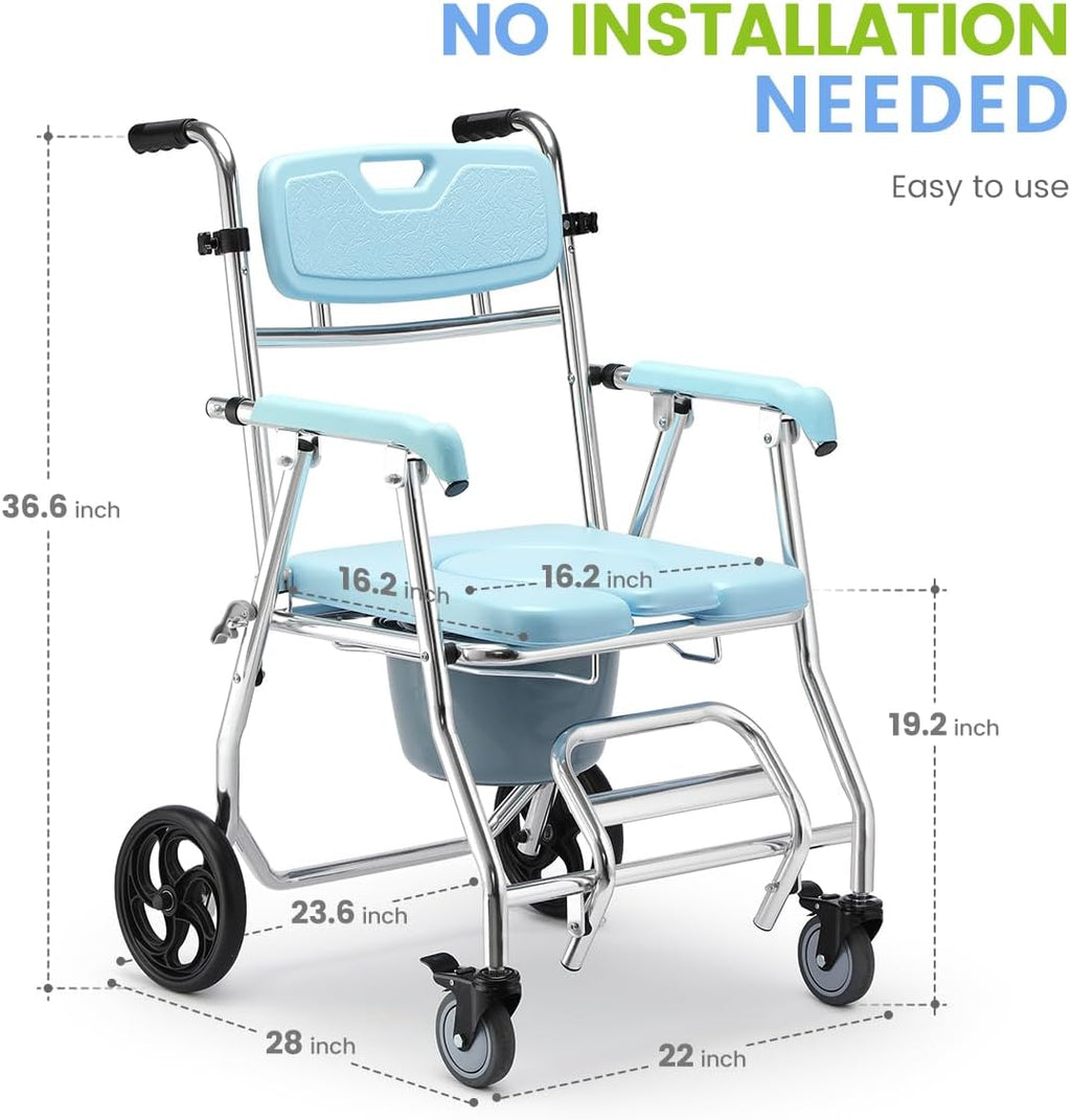 OasisSpace Stand Alone Toilet Safety Rail and Folding Shower Commode Wheelchair E333060