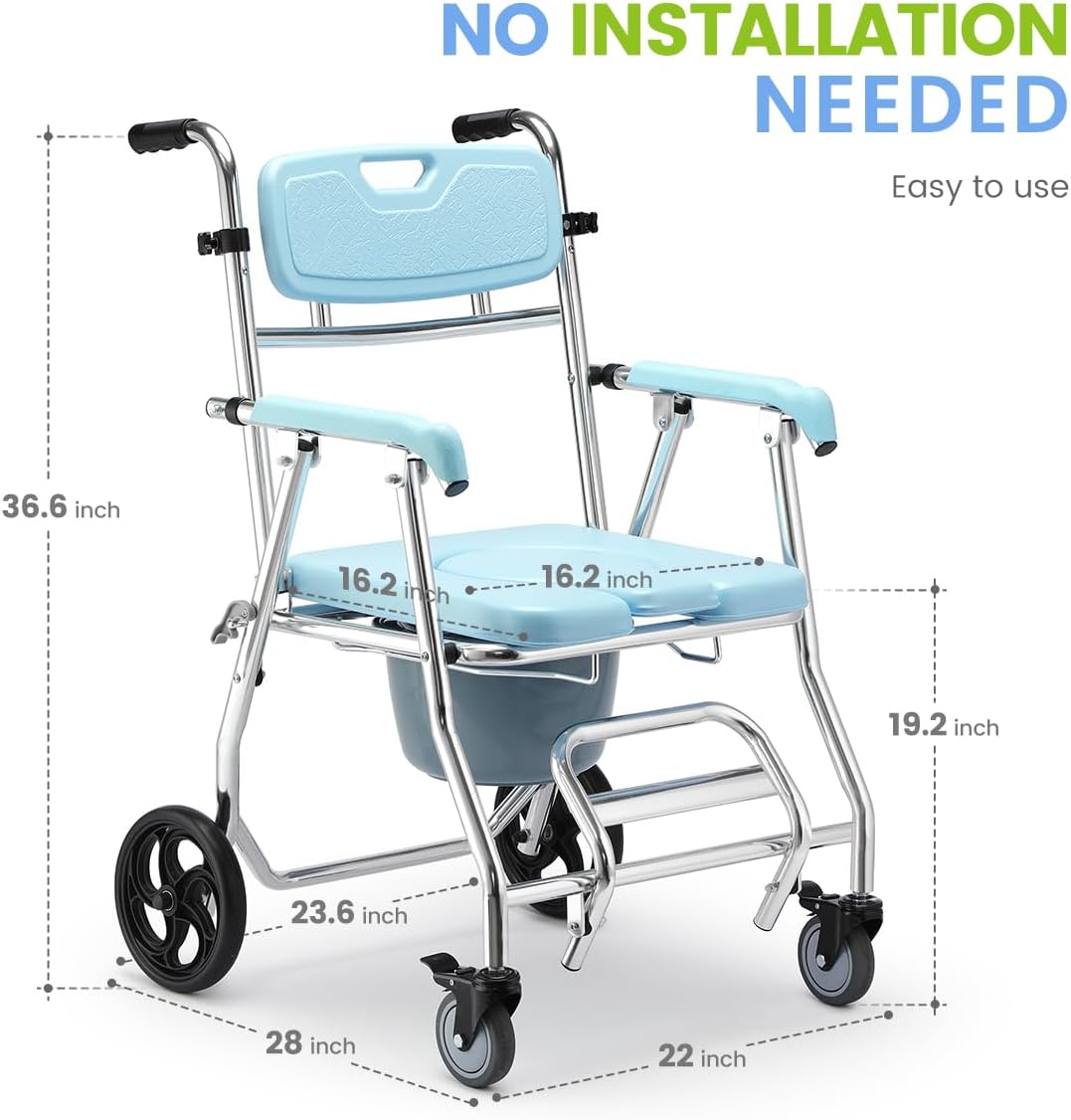 OasisSpace Stand Alone Toilet Safety Rail and Folding Shower Commode Wheelchair E333060