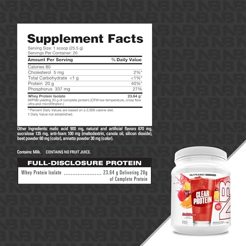NutraBio Clear Whey Protein Isolate Powder, Strawberry Lemonade, 20 Servings R18059