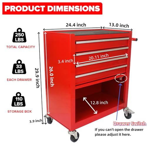 5-Drawer Rolling Tool Cart with Wheels, Black V51953