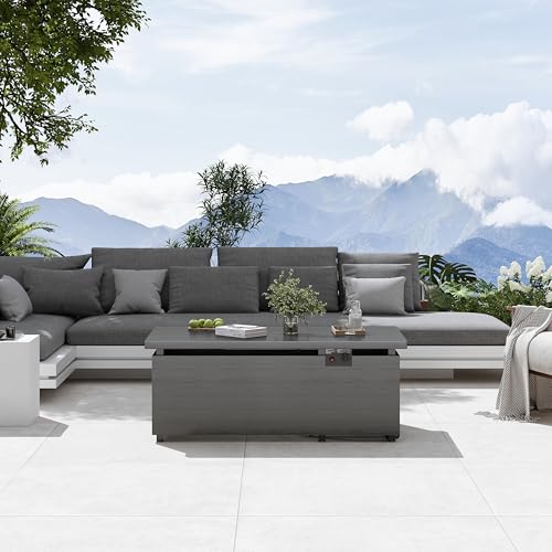 Sundale Outdoor 51 Inch Rectangle Propane Fire Pit Table with Glass Wind Guard, Gray T94945
