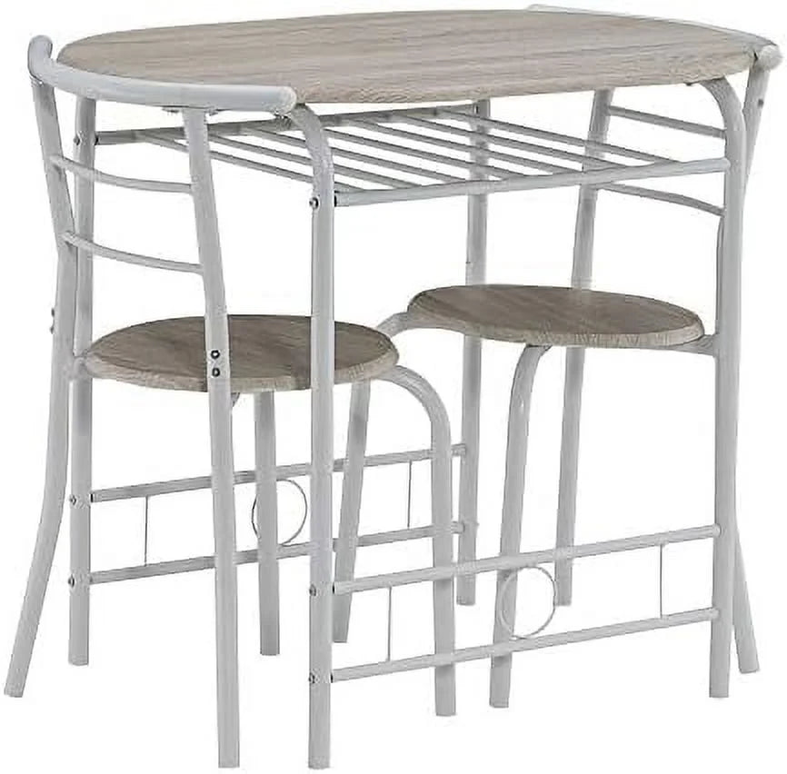 TJUNBOLIFE Compact Dining Table Set for 2 with Rack, Oak and White A299