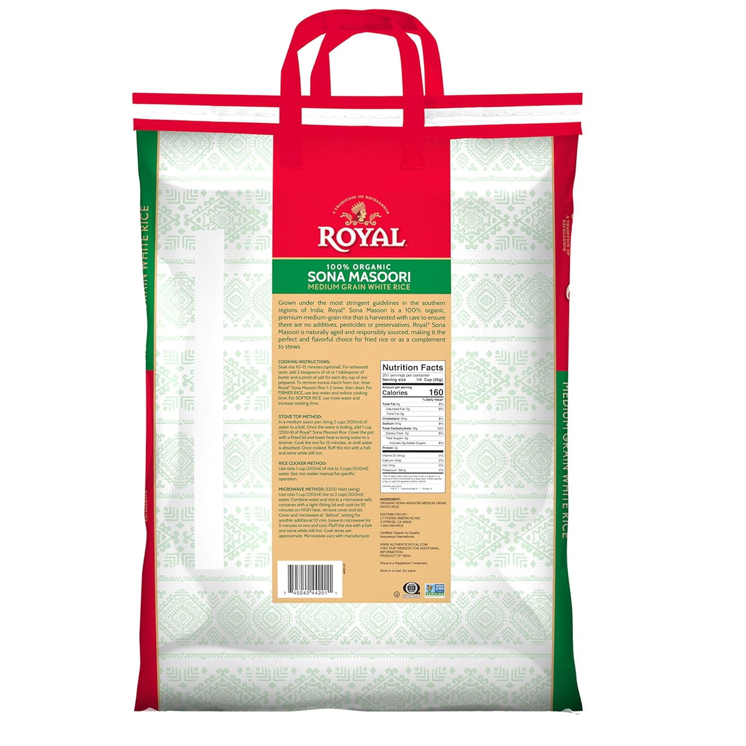 Royal Organic Sona Masoori Rice, 20 lb V704385