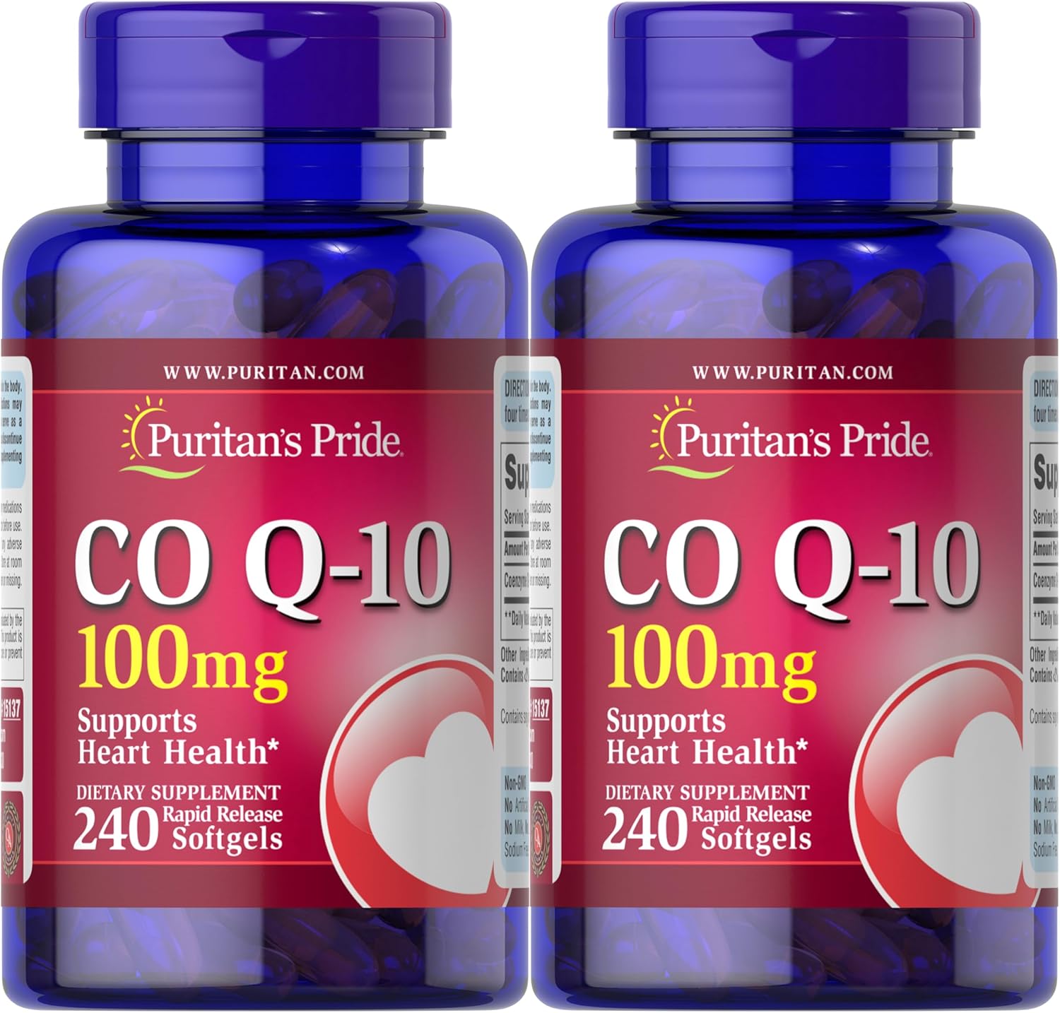 Puritan's Pride, Qsorb Coq10 100 Mg Supports Heart Health Total 2 Pack of 240 Softgels, 480 Count