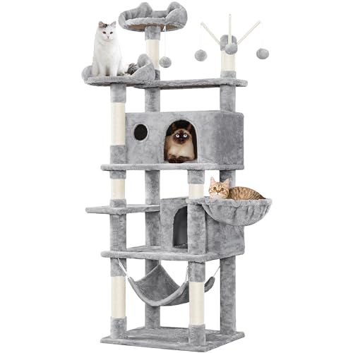 Yaheetech Cat Tree, 67in Large Cat Tower for Indoor Cats, Multi-Level Scratching Post with 3 Cat Teaser Sticks & Condo, Cat Activity Center, Play Tower, Pet House Furniture w/Perch, Hammock, Basket