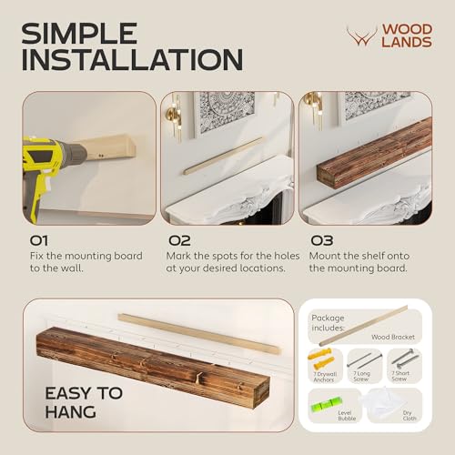 Woodlands-USA 72" Floating Fireplace Mantel Shelf, Rustic Wall Mounted, Charcoal Gray T535816