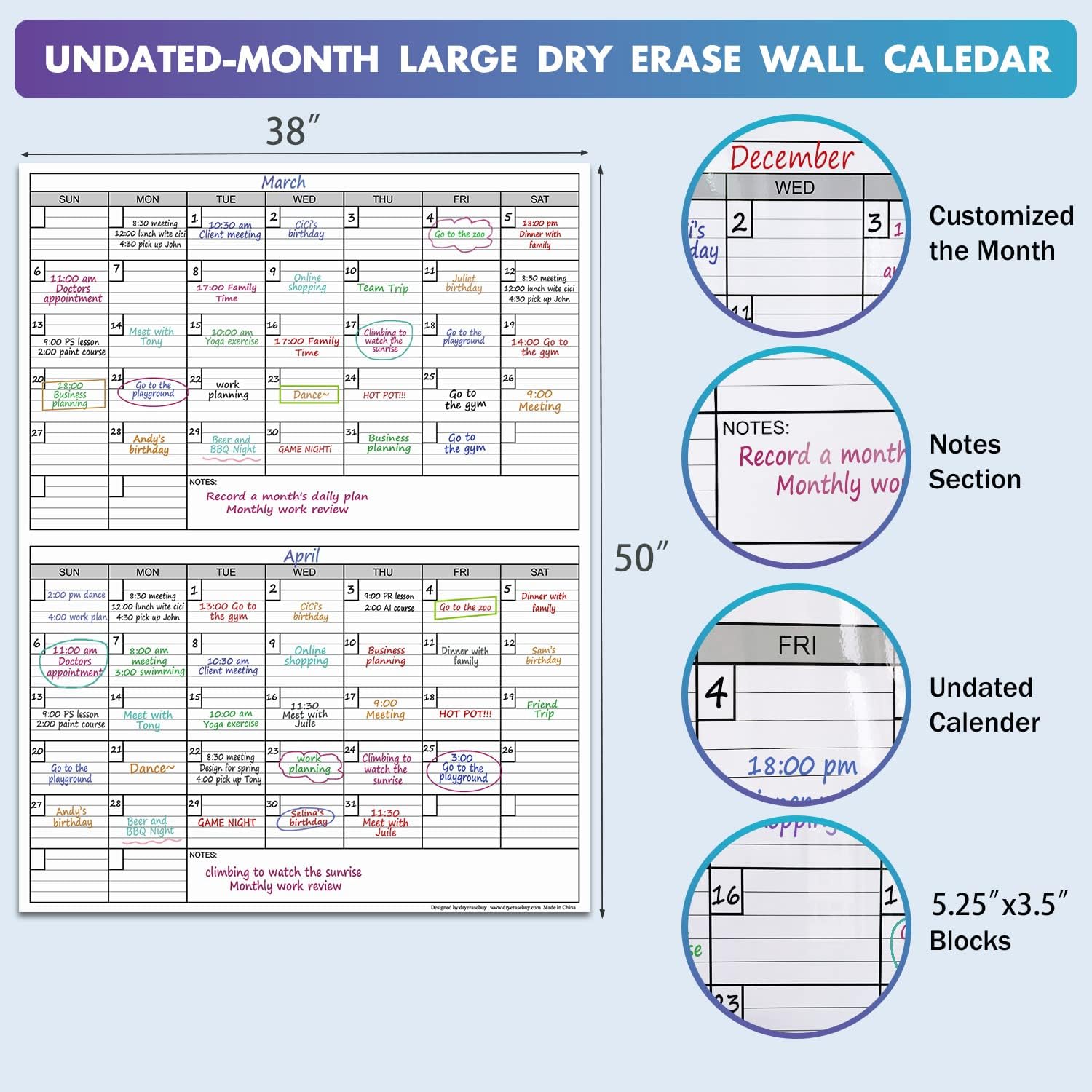 Dry Erase Two Month Laminated Wall Calendar 38" x 50" D611350