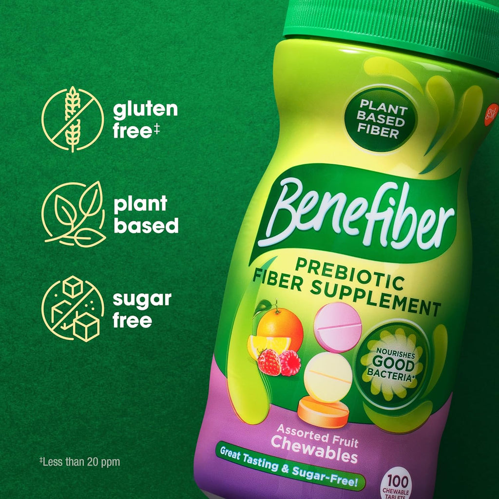 Benefiber Chewable Prebiotic Fiber Supplement Tablets, Assorted Fruit, 100 Count T791247