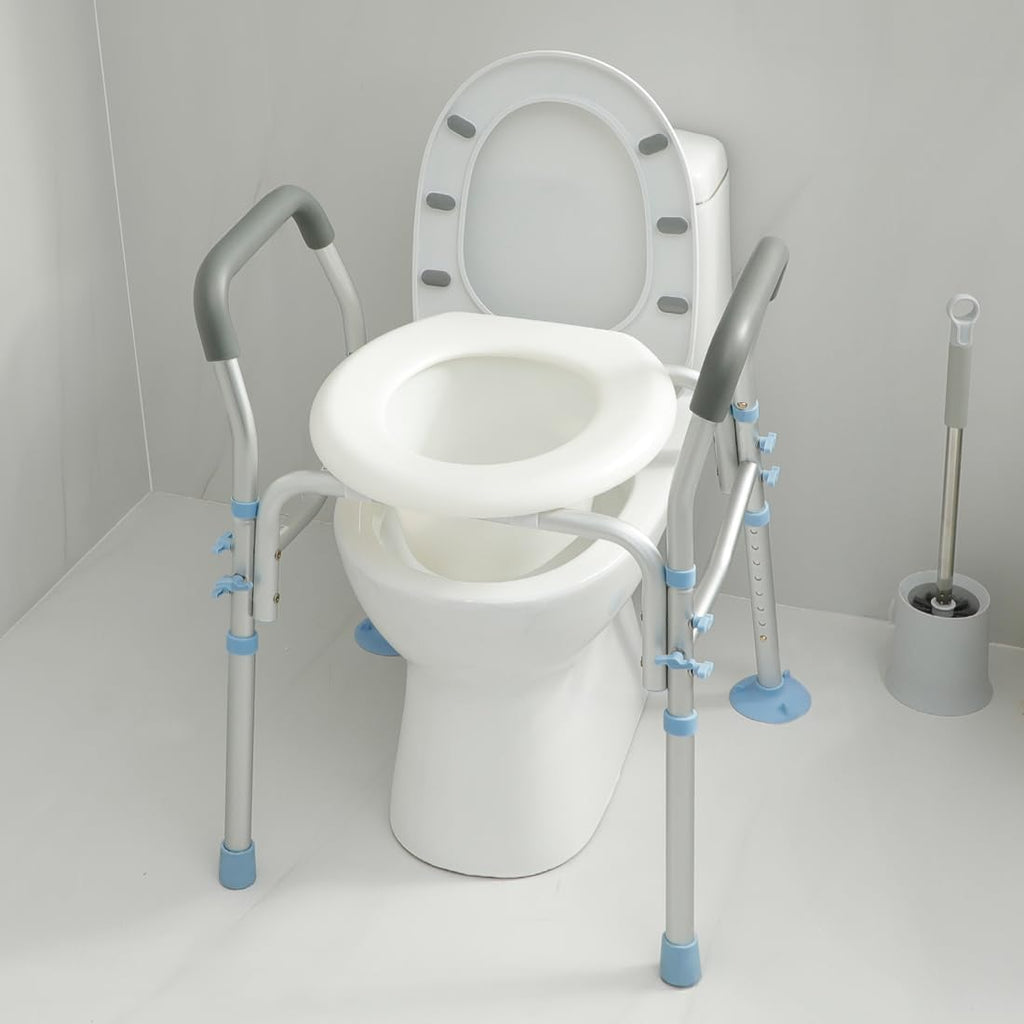 OasisSpace Stand Alone Raised Toilet Seat 300lbs with Safety Frame E2256