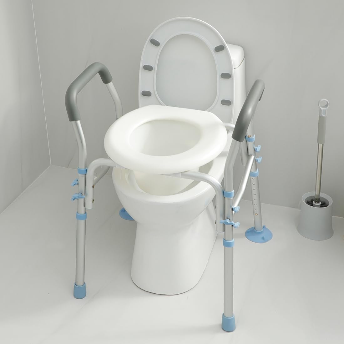 OasisSpace Stand Alone Raised Toilet Seat 300lbs with Safety Frame E2256