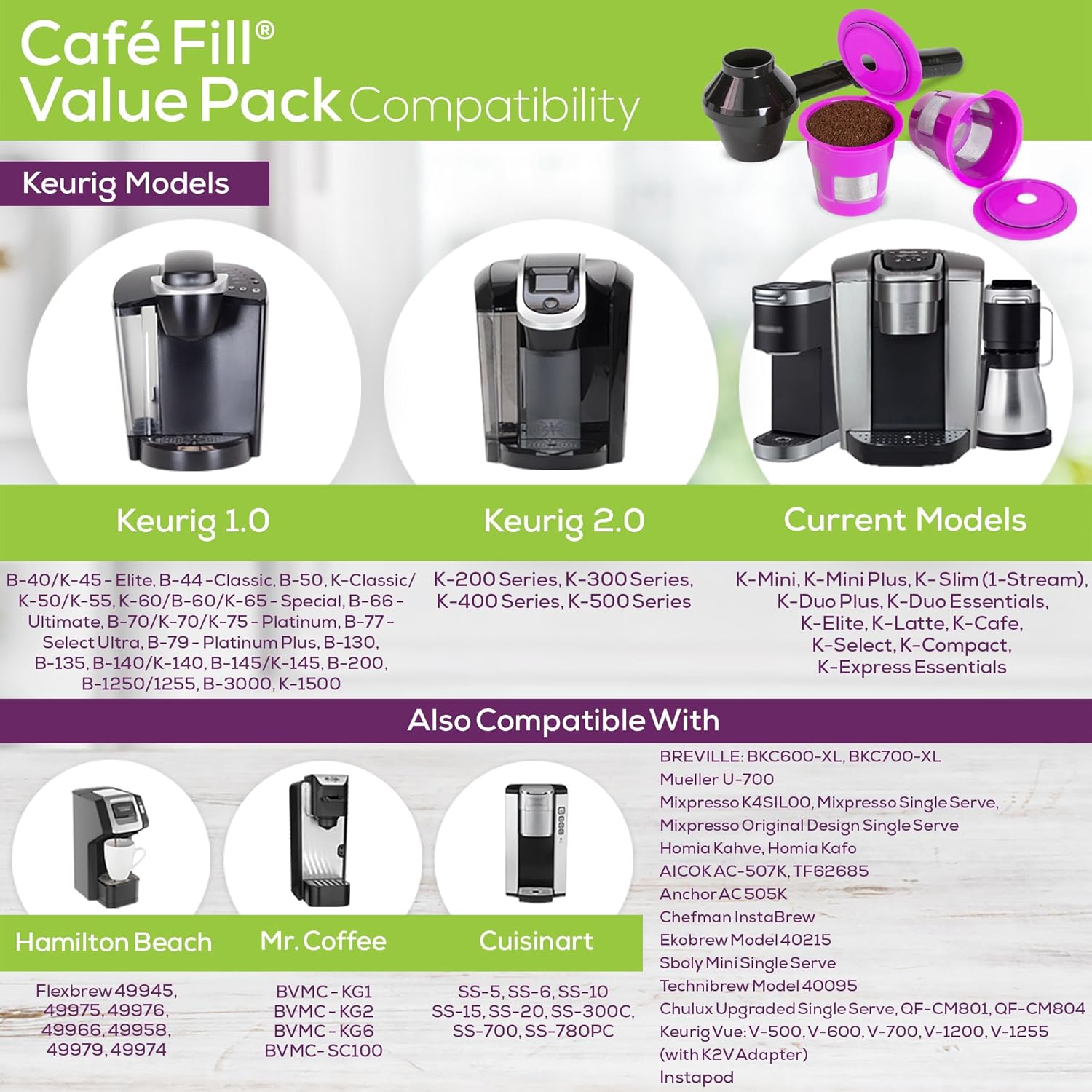 Perfect Pod Cafe Fill Value Pack Reusable K Cup Coffee Pod Filters with Scoop N699
