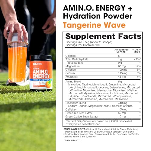 Optimum Nutrition Amino Energy Powder Plus Hydration, Tangerine Wave, 30 Servings Q75781