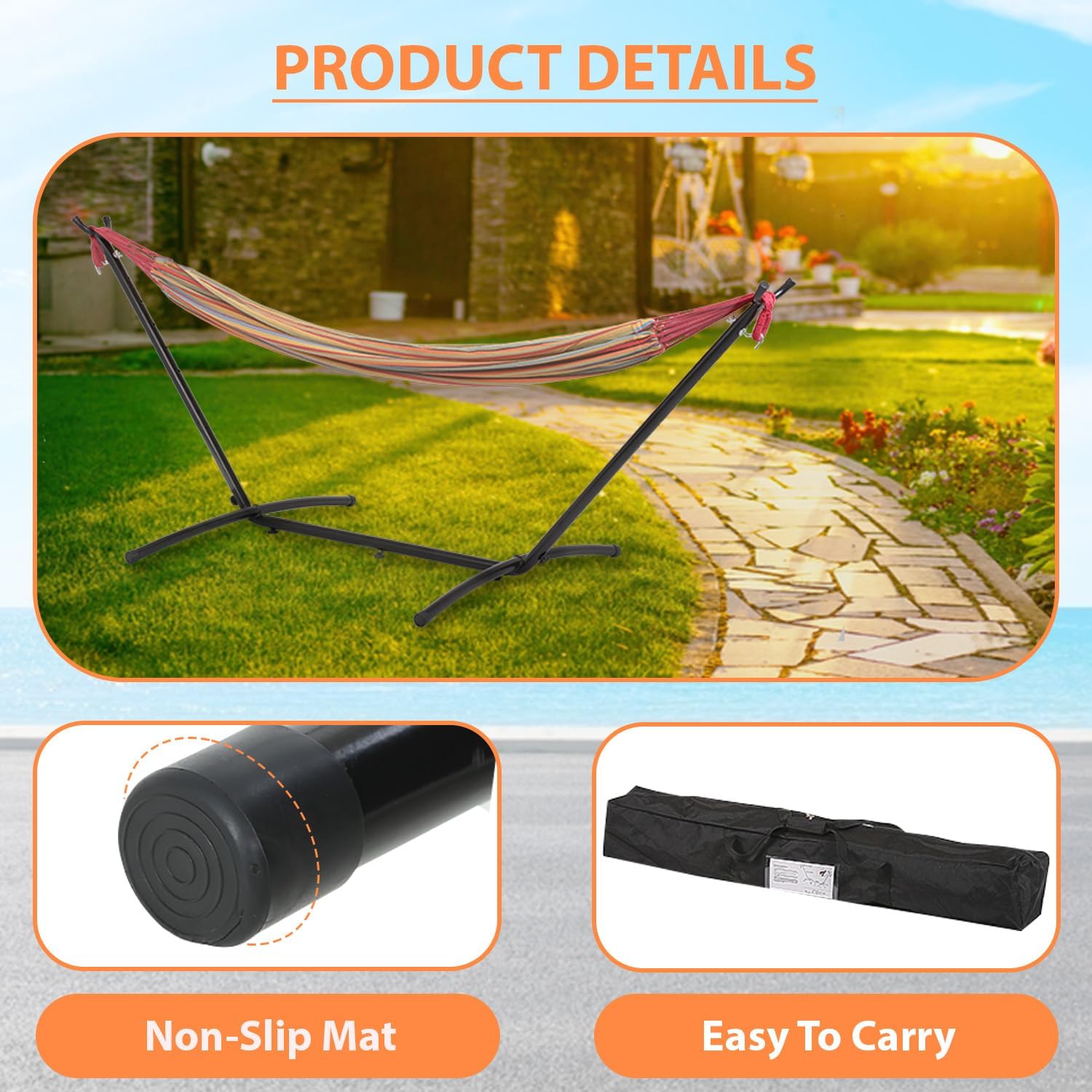 Heavy Duty Steel Hammock Stand with Carrying Bag, 400lbs Capacity W3188