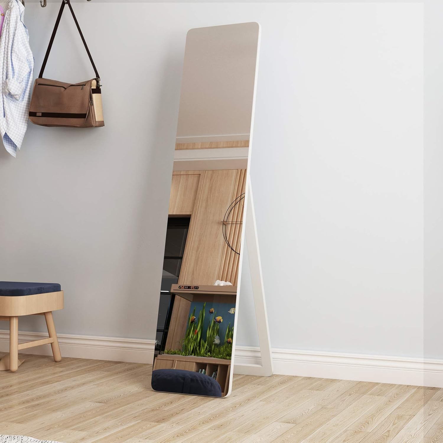 soges Full Length Mirror 63 inch x 14.6 inch, Free Standing Bedroom Mirror with Floor Stand, Full Body Wall Mounted Rectangular Mirror for Living Room, QH-1712